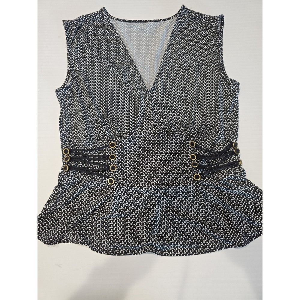 White House Black Market WHBM Matte Jersey Button Peplum Top Sundrop Black Med